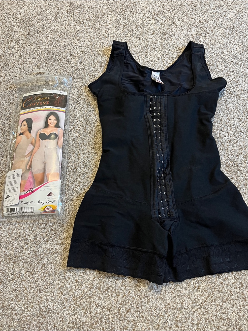 Colombian Black Full-Body Hook-Front Shapewear with Lace Hemming